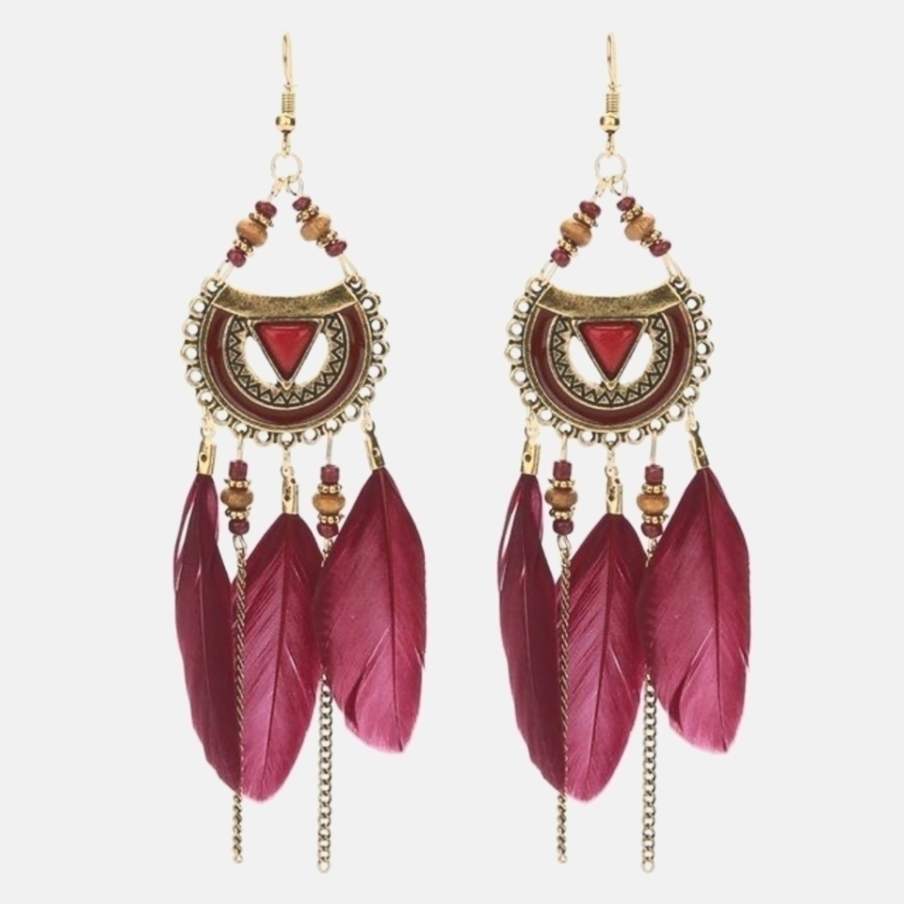 🦋 Tassel Vintage Water Drops Beaded Feather Earrings